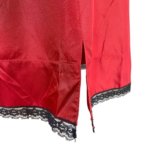 Vintage 60s Whimsigoth Silky Red Taffeta Black Lace Full Slip Dress Women Size M - Picture 5 of 9